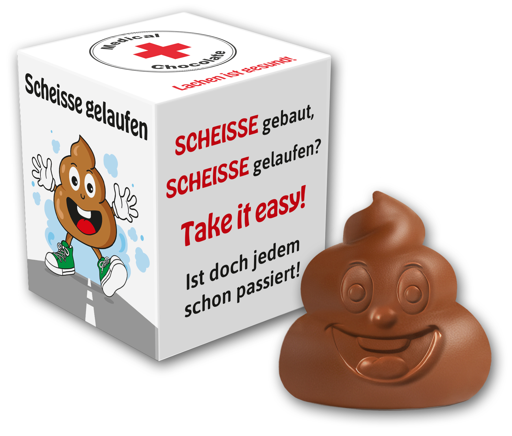Schokoladen - " Scheiße " in lustig bedrucktem Karton 30g Lachen ist gesund !
