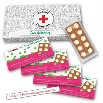 Schoko Antidepressiva Medizin 4x " ....gib Dir die Packung und fühl Dich frei " 120g