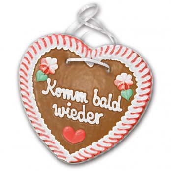 Lebkuchenherz mit " Komm bald wieder " beschriftet 24cm / 270g / 1 Stück