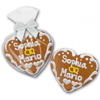 Hochzeitslebkuchenherz 12 x 12 cm mit Beschriftung nach Kundenwunsch 25 Stück