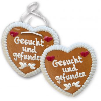 Hochzeitslebkuchenherz 16 x 15 cm mit Beschriftung " Gesucht und gefunden " 25 Stück