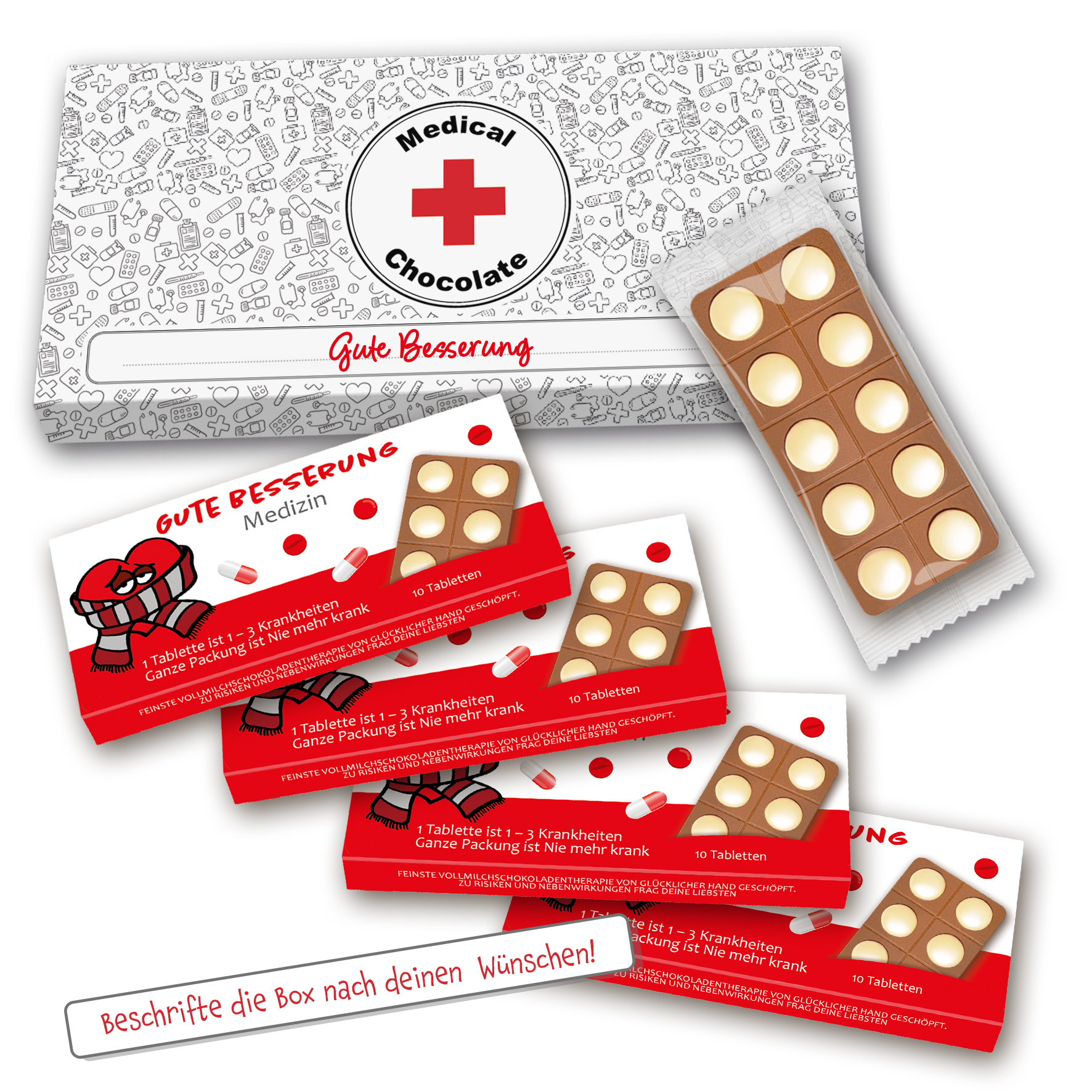 Gute Besserung Medizin 4x " 1 Tablette : 1-3 Krankheiten " 120g