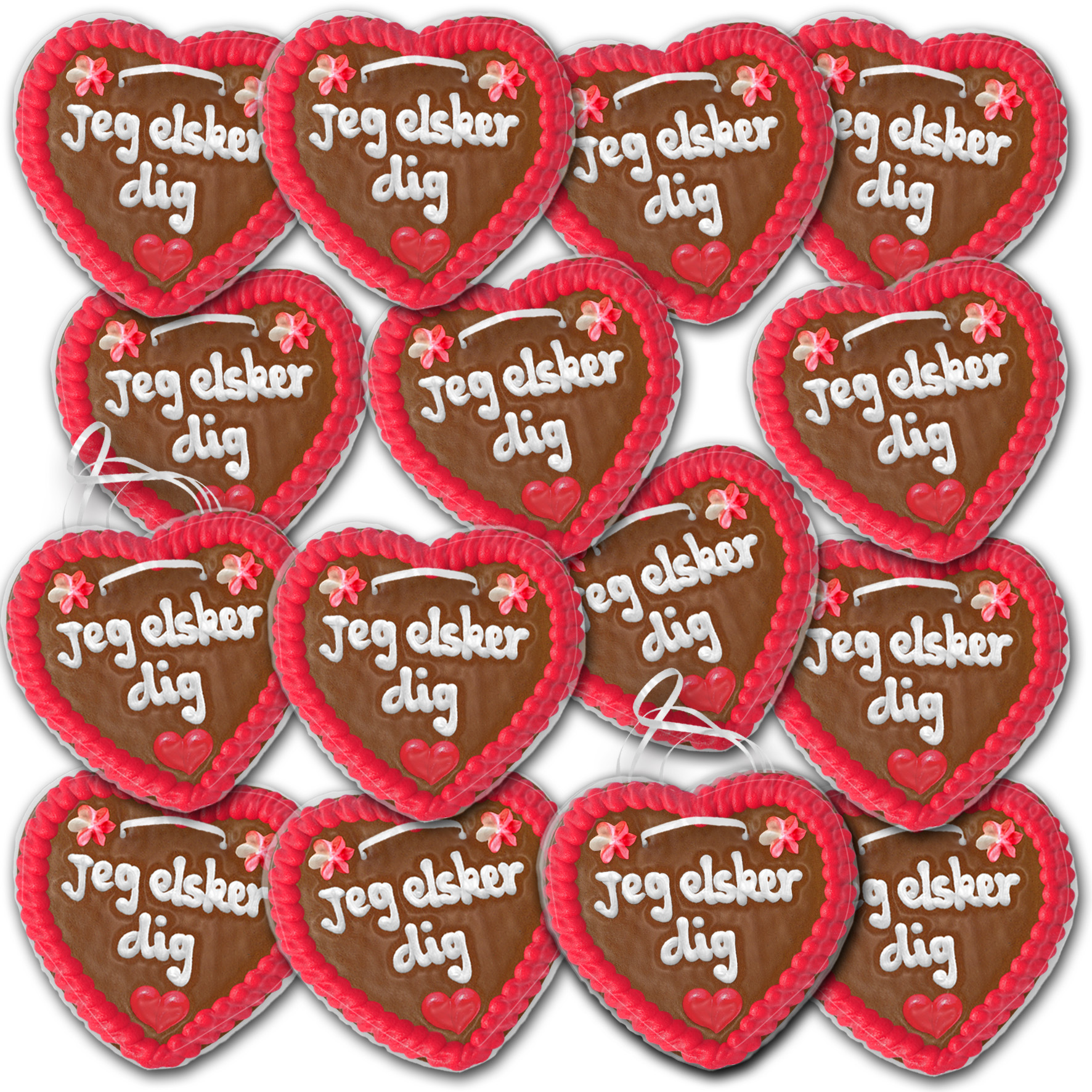 Lebkuchenherzen Dänemark " Liebe " beschriftet 14cm / 70g / 1 Karton = 50 Stück