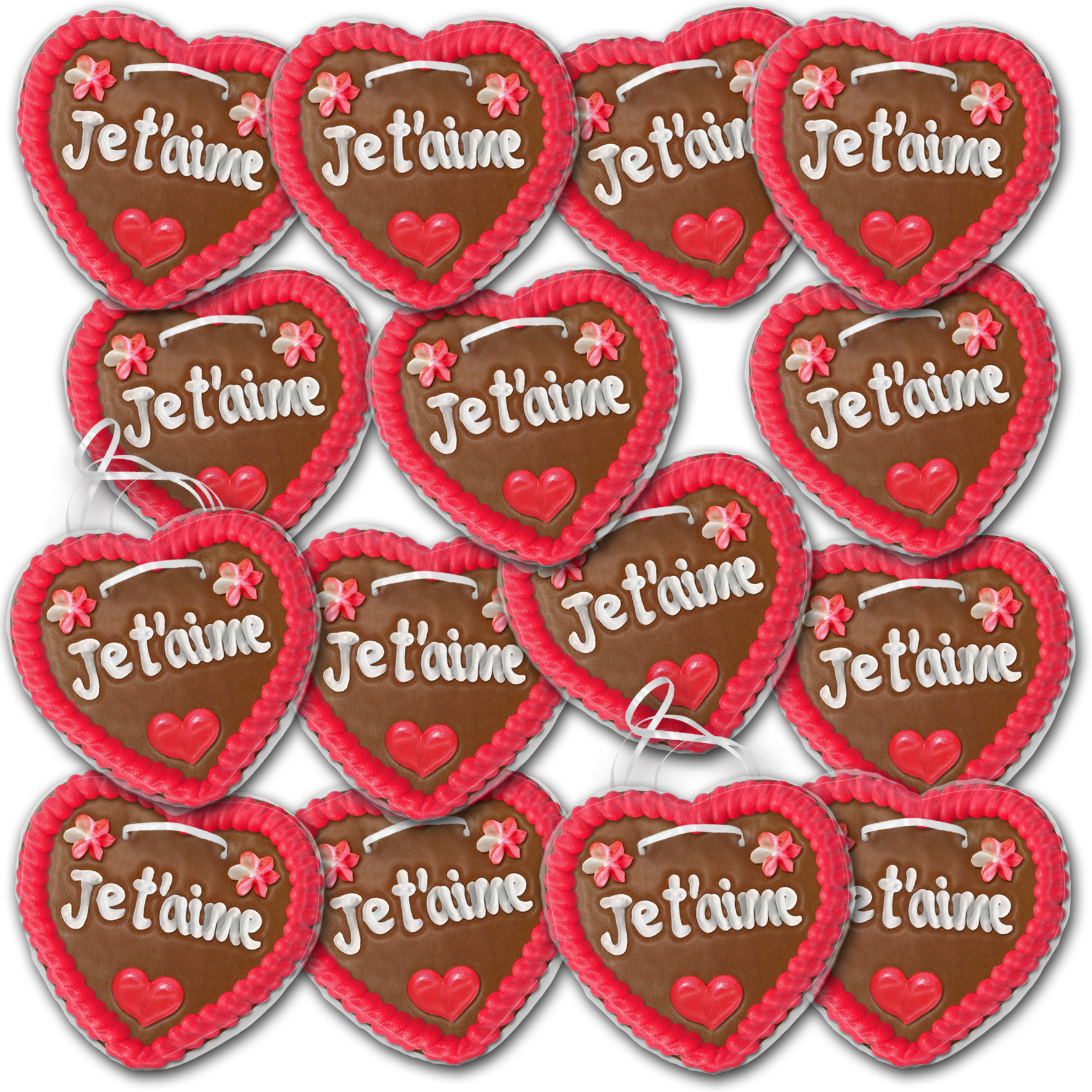 Lebkuchenherzen Frankreich " Liebe " beschriftet 14cm / 70g / 1 Karton = 50 Stück