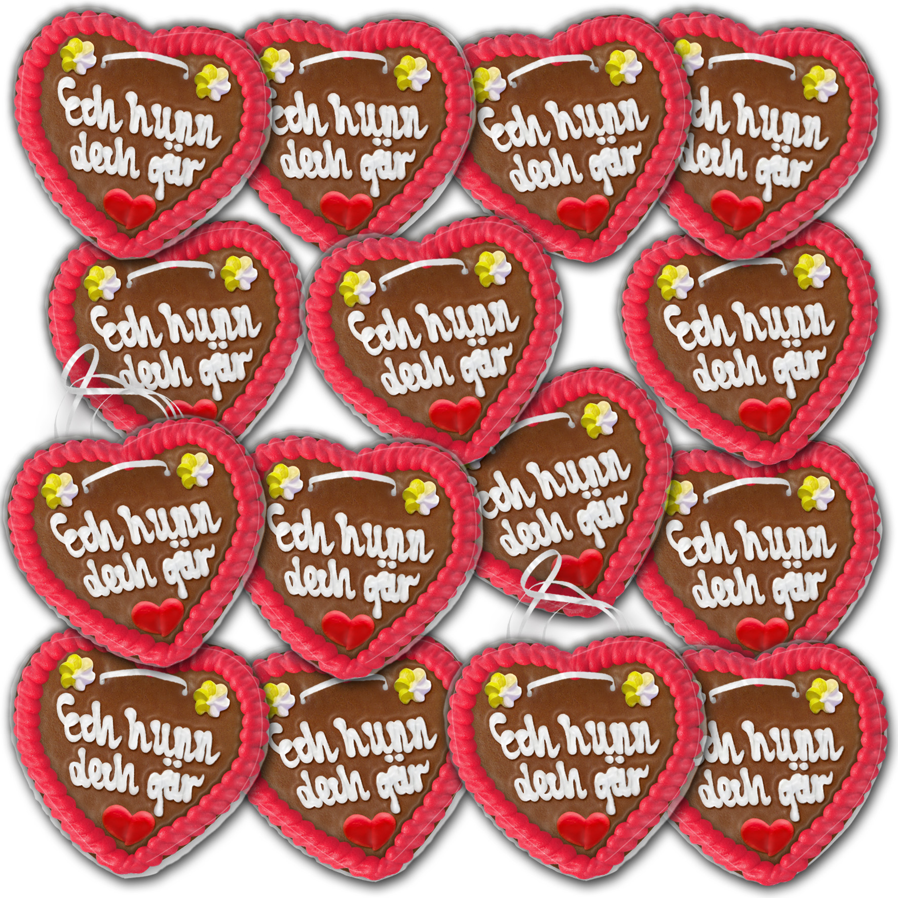 Lebkuchenherzen Luxemburg " Liebe " beschriftet 14cm / 70g / 1 Karton = 50 Stück