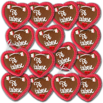 Lebkuchenherzen Rumänien " Liebe " beschriftet 14cm / 70g / 1 Karton = 50 Stück