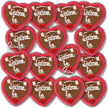 Lebkuchenherzen Slowenien " Liebe " beschriftet 14cm / 70g / 1 Karton = 50 Stück