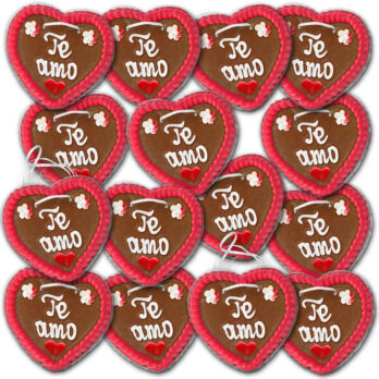 Lebkuchenherzen Spanien " Liebe " beschriftet 14cm / 70g / 1 Karton = 50 Stück