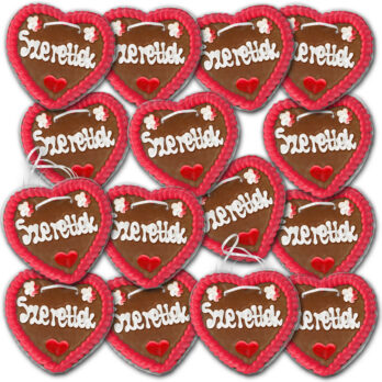 Lebkuchenherzen Ungarn " Liebe " beschriftet 14cm / 70g / 1 Karton = 50 Stück