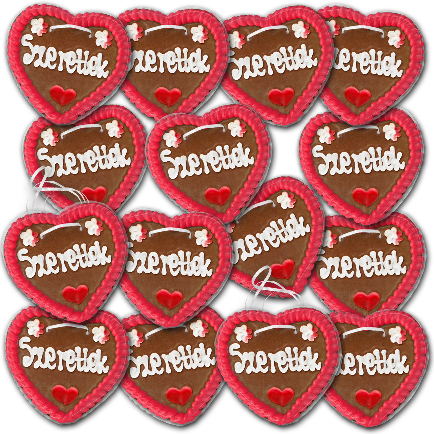 Lebkuchenherzen Ungarn " Liebe " beschriftet 14cm / 70g / 1 Karton = 50 Stück